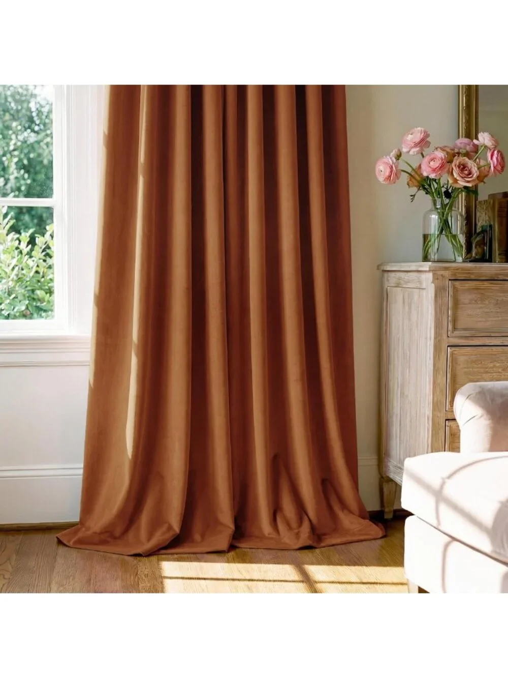 Luxurious Burnt Orange Velvet Sliding Door Curtains, 2 Panels, W52 x L96